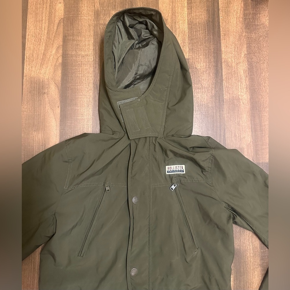 Hollister Green Military Field Jacket Hooded Casual - Picture 4 of 14